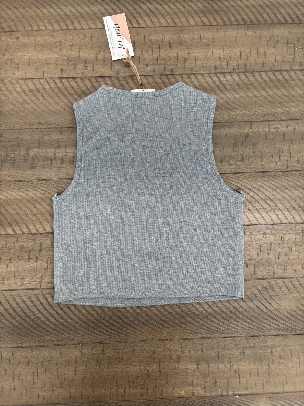 Cross-Front Heather Grey Crop Tank Top - Picture 3 of 3